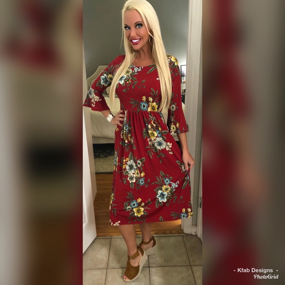 ❤️LAST 1! Stunning Red Ruffle Midi Dress! - Picture 3 of 3